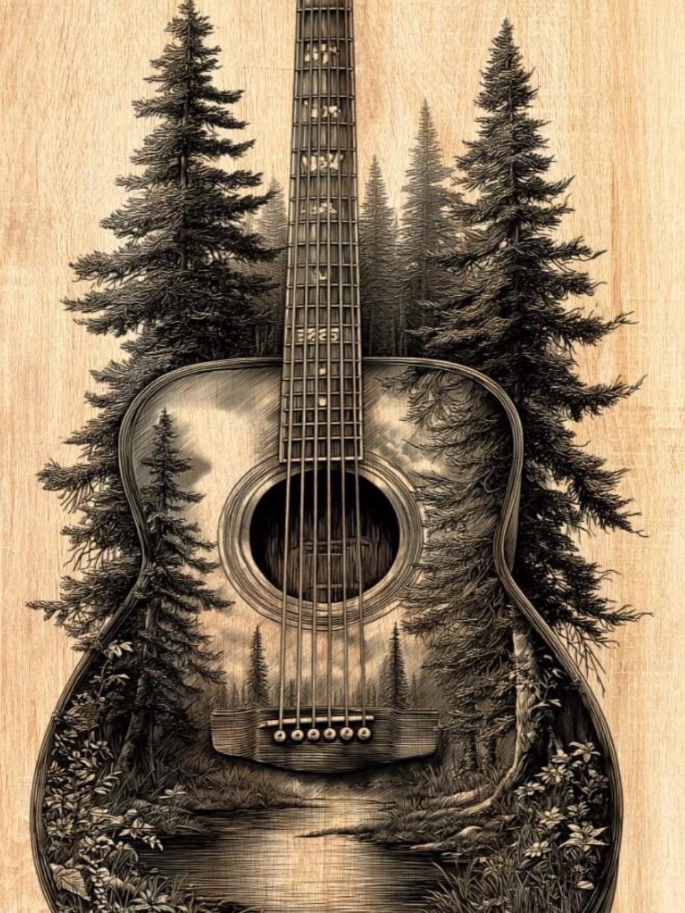 Handmade Acoustic Guitar Forest Wall Art Print